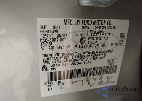 2012 Ford Edge Se z USA, uszkodzony, nr VIN 2FMDK3GC6CBA01455